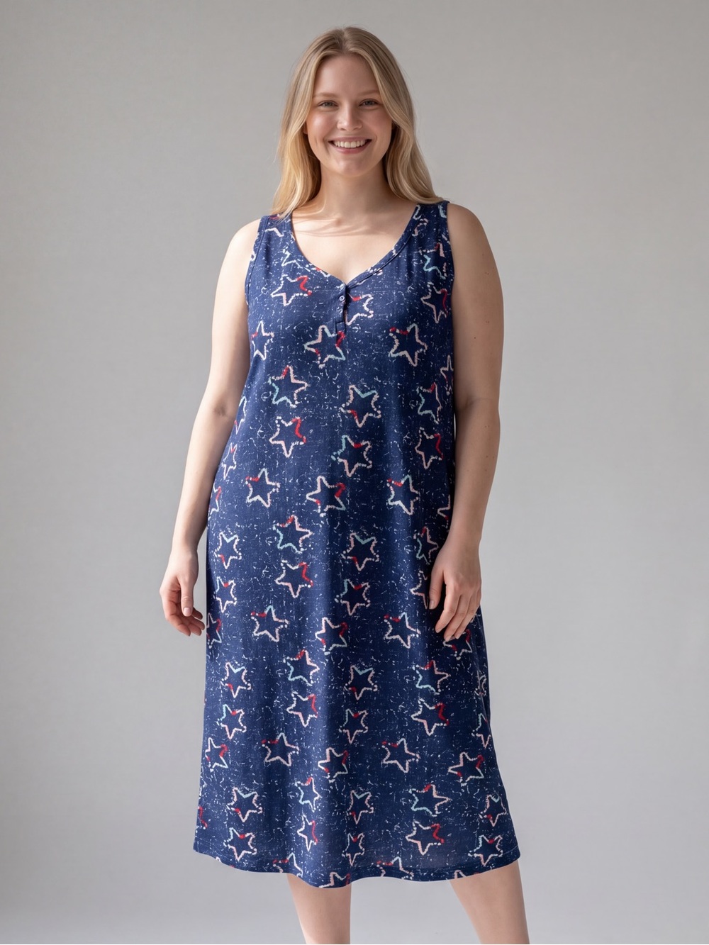 Secret Treasures Patriotic Star Print Sleep Dress Red White Blue Lounge